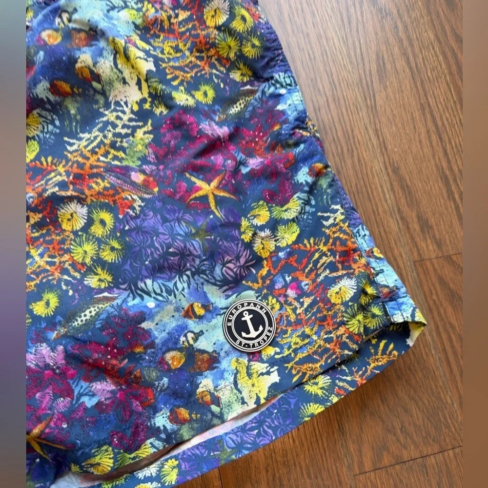 Europann Saint-Tropez Men’s Swim Trunks Large Tropical Reef Print Drawstring L